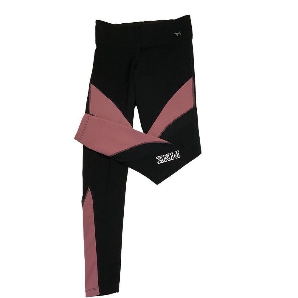 Victoria Secret Pink Leggings Size Medium Black Pink  Yoga Activewear